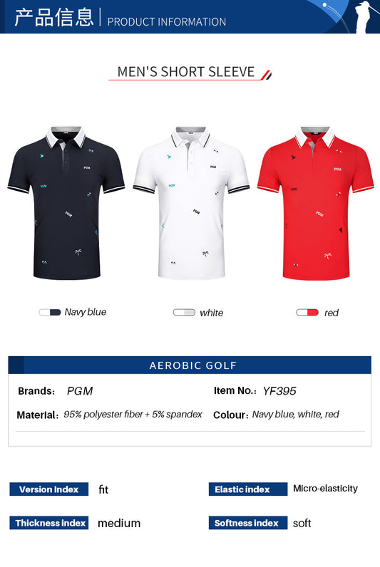 PGM YF395 men breathable golf polo shirt soft spandex polyester golf polo