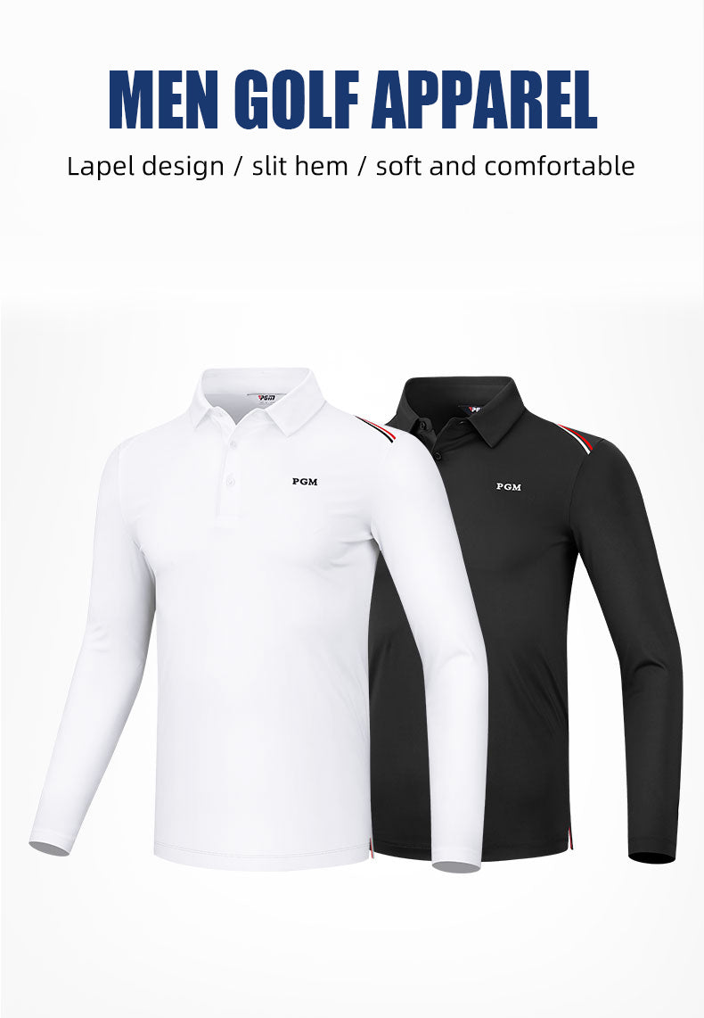 PGM YF489 long sleeve golf polo shirt sportswear white fashionable men lapel golf polo