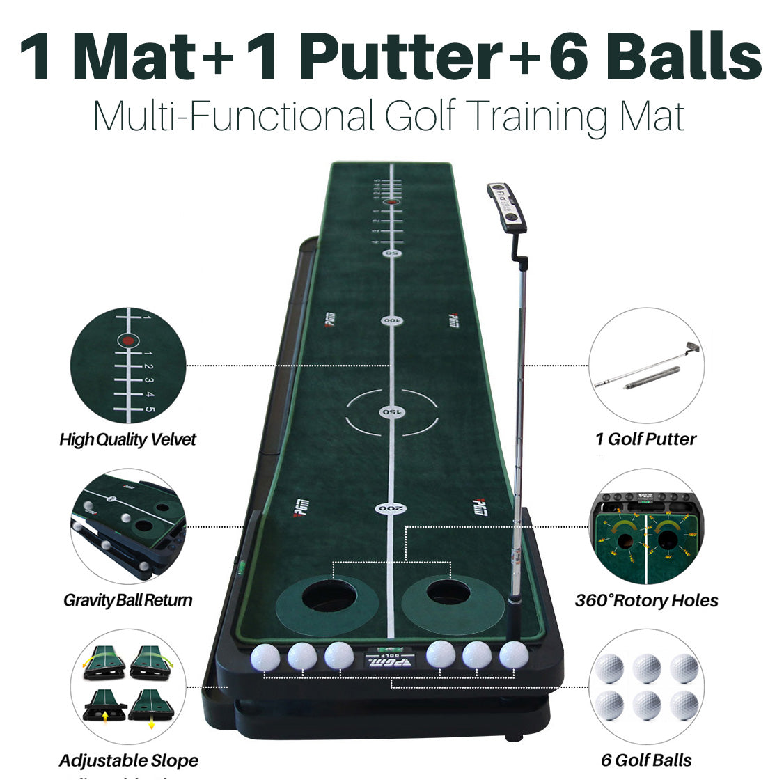 PGM TL010 adjustable slope golf practice mat outdoor auto ball return training golf mat