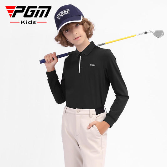 PGM YF543 kids collared shirt golf polo fashion long sleeve 4 way stretch golf polo