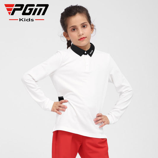 PGM YF549 girls golf polo shirts high quality polyester spandex kids golf polo
