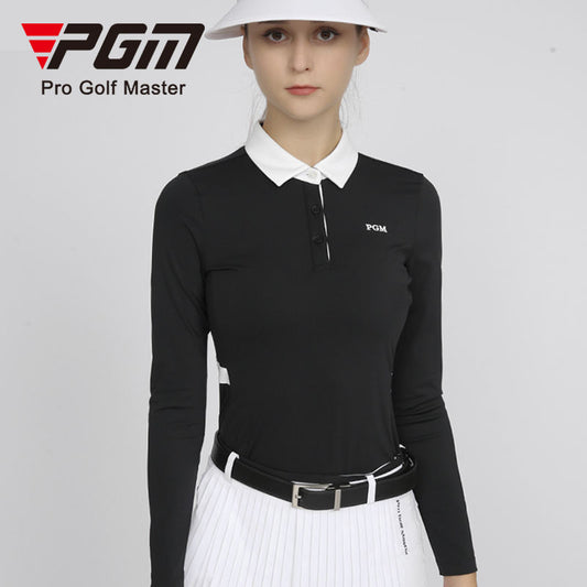 PGM YF535 ladies long sleeve performance golf polo shirt polyester spandex plain golf polo