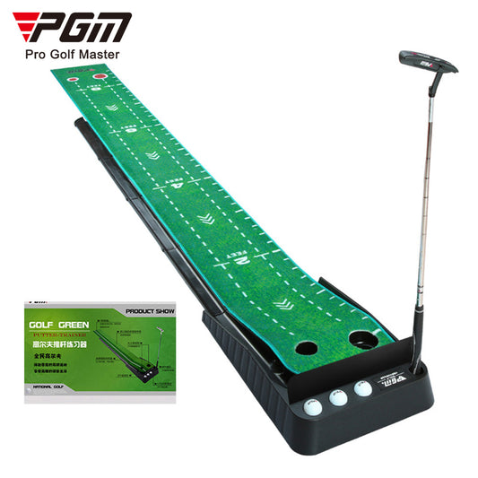 PGM TL020 Black Plastic Frame Indoor Golf Putting Mat With Ball Return Rail-Carpet
