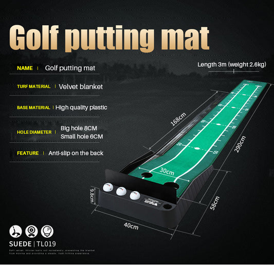 PGM TL019 indoor putting mat with ball-rollback practice golf putting mat