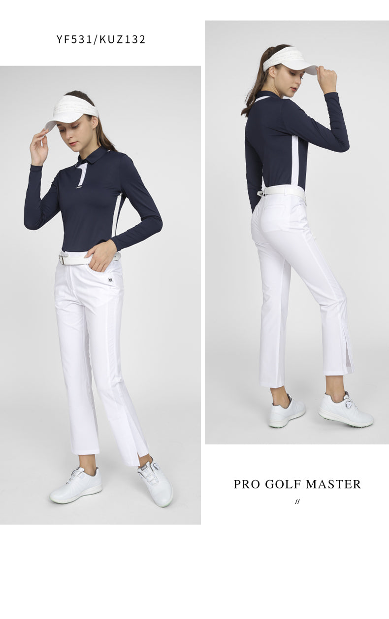PGM YF531 women polo golf top long sleeve ladies polyester spandex plain golf polo
