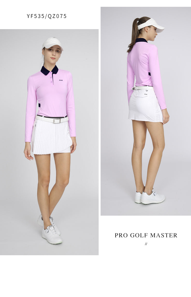 PGM YF535 ladies long sleeve performance golf polo shirt polyester spandex plain golf polo