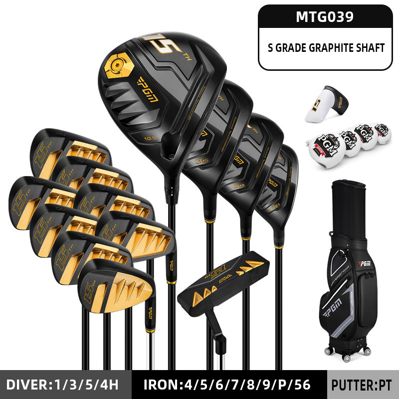 PGM Men's Complete Golf Club Sets - 12 Pieces - 3 Wood (#1,3,5), 1 Hybrid  (#4H), 6 Irons(#5,6,7,8,9,PW), 1 Sand Wedge (55°), 1 Putter - Golf Stand  Bag