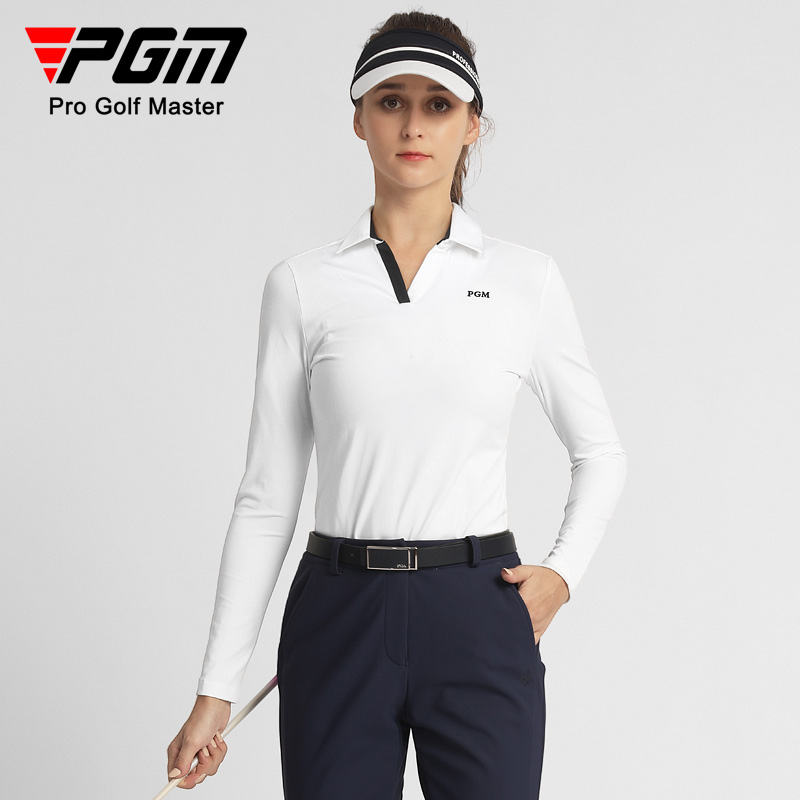 PGM YF529 performance women long sleeve golf polo shirt polyester spandex oem plain golf polos